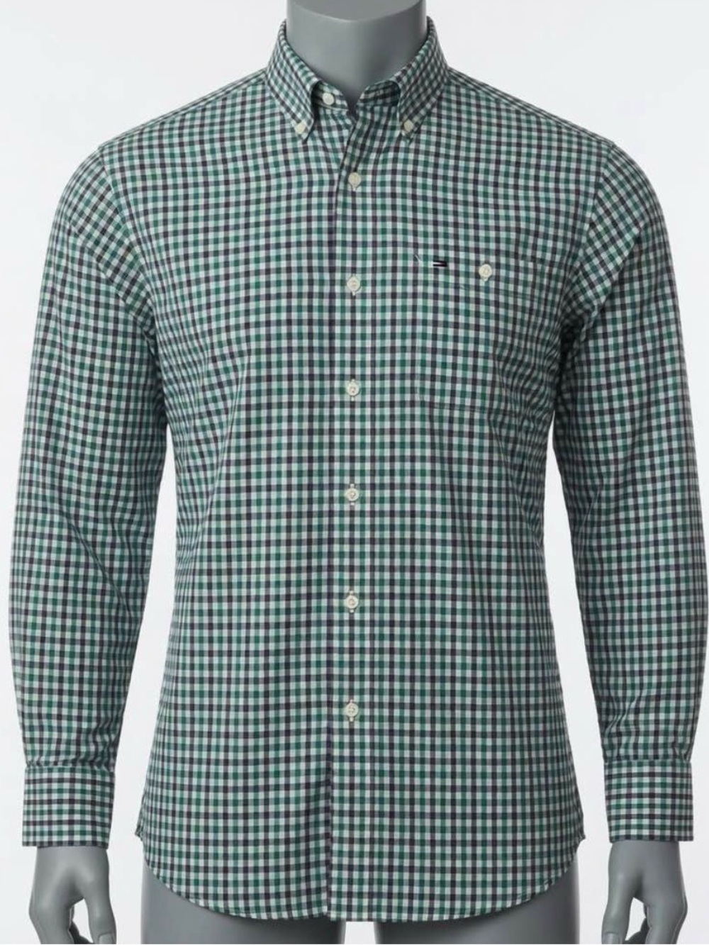 Tommy Hilfiger Men’s Green & Navy Gingham Button-Down Shirt / Size 15 32-33